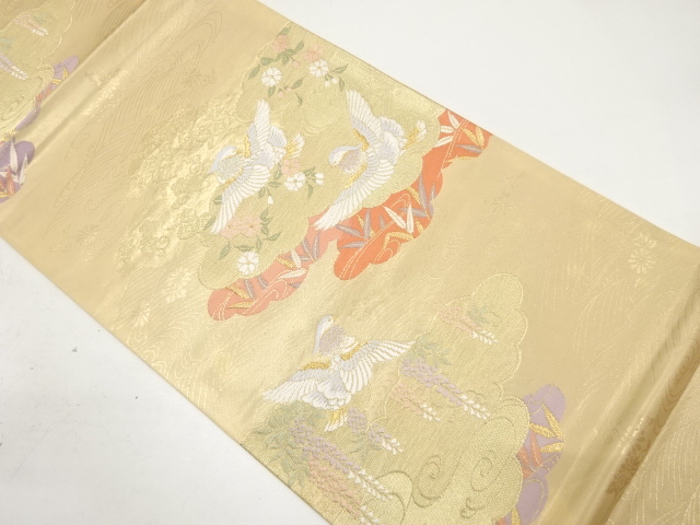 アンティーク　雲取りに桜・鴛鴦模様織り出し袋帯（材料）